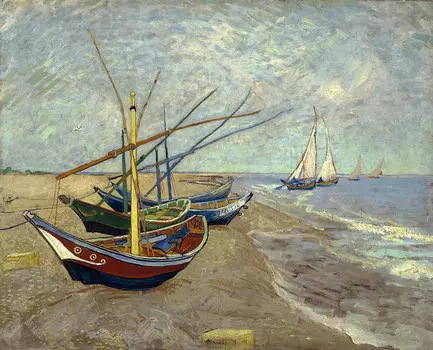 Репродукция картины на холсте Fishing Boats on The Beach at Les Saintes Maries de la Mer 1888 г.