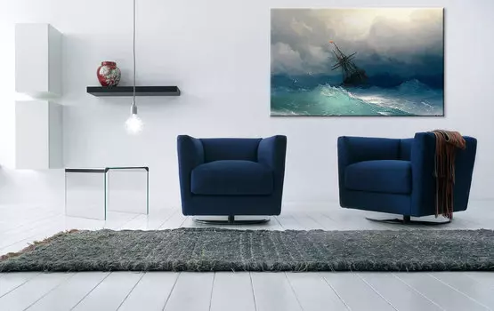 Репродукция картины на холсте корабль в бушующем море