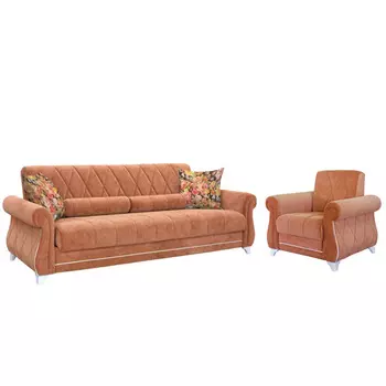 Роуз диван-книжка и кресло в обивке из велюра оранжевого цвета