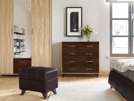 Шкаф трехдверный с зеркалом келли цвета дуб сонома/дуб кальяри