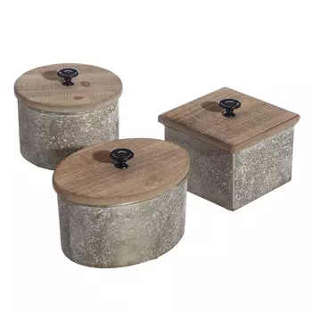 Шкатулка серого цвета с деревянной крышкой