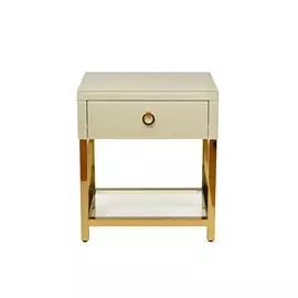 Тумбочка с выдвижным ящиком и стеклянными панелями (бежевая)