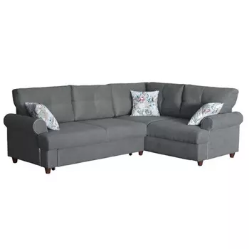 Угловой диван левый мирта с обивкой из велюра темно-серого цвета