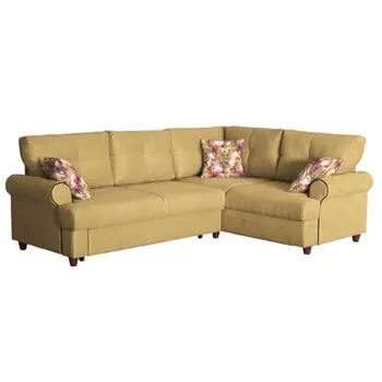 Угловой диван левый мирта с обивкой из велюра бежевого цвета