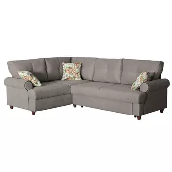 Угловой диван правый мирта с обивкой из велюра серого цвета