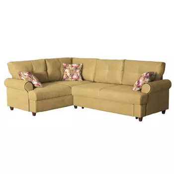 Угловой диван правый мирта с обивкой из велюра бежевого цвета