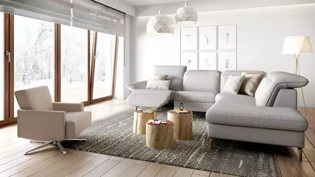 Угловой кожаный диван Juno кремового цвета