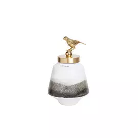 Ваза керамическая бело-серая с птичкой