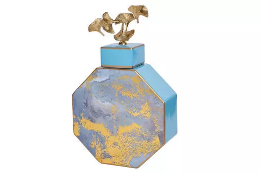 Ваза керамическая голубая с золотом