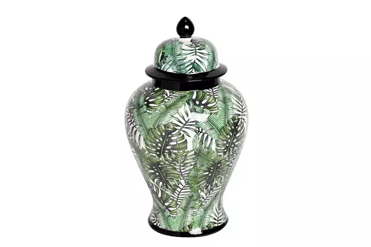 Ваза керамическая с крышкой бело-зеленого цвета