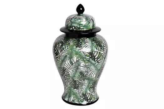 Ваза керамическая с крышкой бело-зеленого цвета