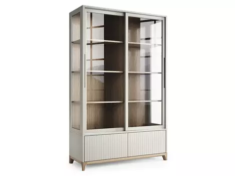 Витрина высокая Case серый шёлк / осветлённый дуб