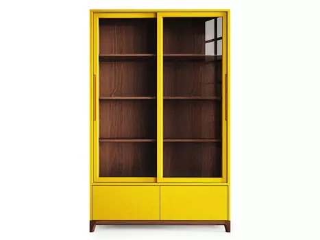 Витрина высокая Case шафрановый / дуб тобакко