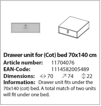 Ящик для кроватки Amy светло-серого цвета 70х140