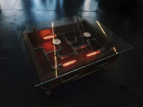 Журнальный столик в стиле лофт Diablo со стеклянной столешницей