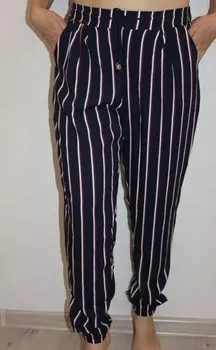 Брюки штапельные Ева (белая полоса)