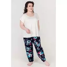 Брюки трикотажные Грета (голубые цветы)