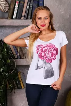 Футболка трикотажная Аура (цветы на белом)