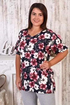 Футболка трикотажная Леди (бежевые цветы)