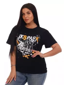 Футболка трикотажная Людовика (черно-оранжевая)