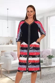 Халат махровый Жанна (красная полоса)