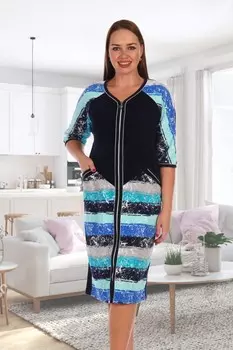 Халат махровый Жанна (ментоловая полоса) рр