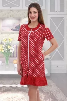 Халат трикотажный Бриз (красный горох)