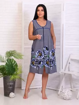 Халат трикотажный Мандиса (синие цветы)