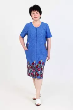 Халат трикотажный Ракель (цветы на синем)