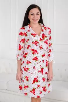 Халат велюровый Алишия (красные цветы)