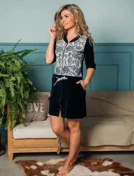 Халат велюровый Обаяние (темно-синий)