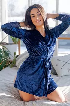 Халат велюровый Пальмира (индиго)