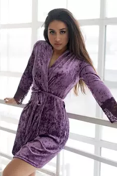 Халат велюровый Пальмира (сиреневый)