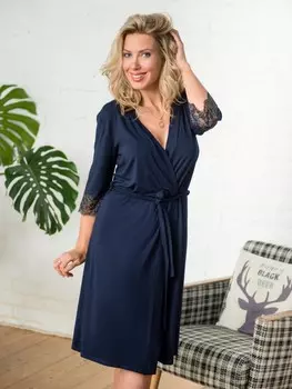 Халат вискозный Аморет (темно-синий)