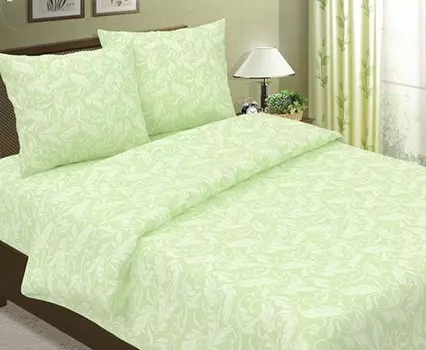 Комплект из бязи 2 сп. европростынь Перья (салатовый)