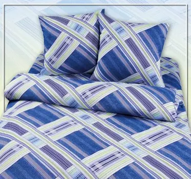 Комплект из бязи 2 сп. европростынь Стильная клетка (синий)