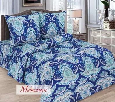 Комплект из бязи 2-спальный Медальон (синий)