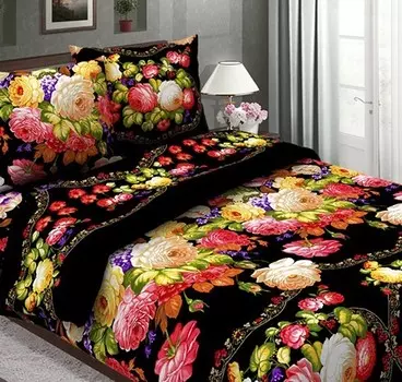 Комплект из бязи 2-спальный Народные мотивы (черный) от