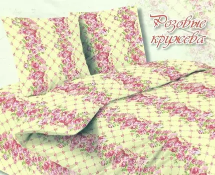 Комплект из бязи 2-спальный Розовые кружева (зеленый)