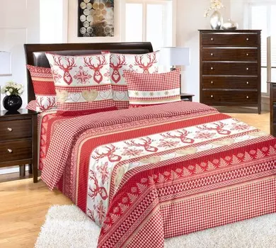 Комплект из перкаля 2 сп. европростынь Лапландия (красный)