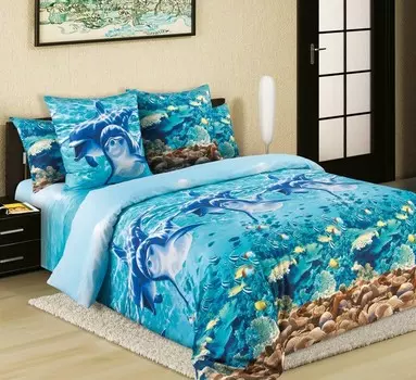 Комплект из перкаля евро Дельфины