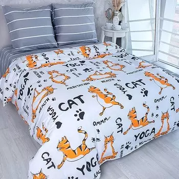 Комплект из поплина 1,5-спальный Йога (серо-белый)