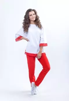 Костюм велюровый София (бело-красный)