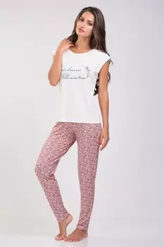 Костюм вискозный Эдна (бело-розовый)