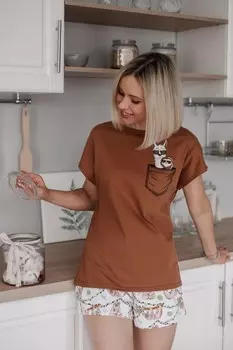 Пижама трикотажная Илона (коричневая)