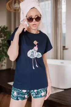 Пижама трикотажная Илона (темно-синяя)