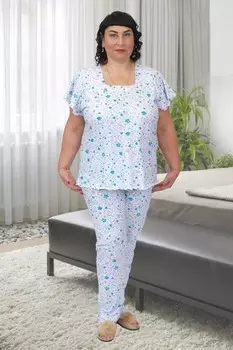 Пижама трикотажная Эмелия (бирюзовые цветы)