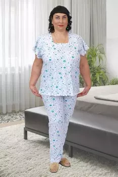 Пижама трикотажная Эмелия (бирюзовые цветы) рр