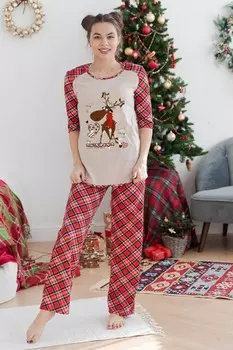 Пижама трикотажная Софья (красная клетка) рр