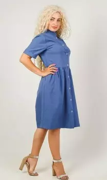 Платье льняное Анна (синее)